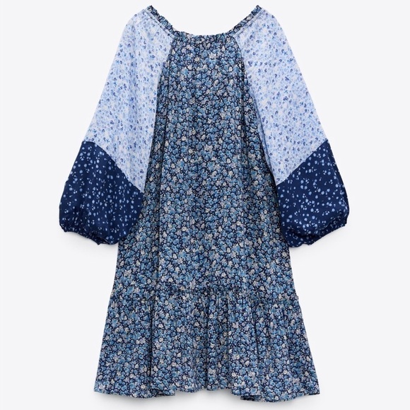 Zara Blue Floral Ditsy Ruffle Tiered Dress Sz. XS BNWT - Picture 4 of 12
